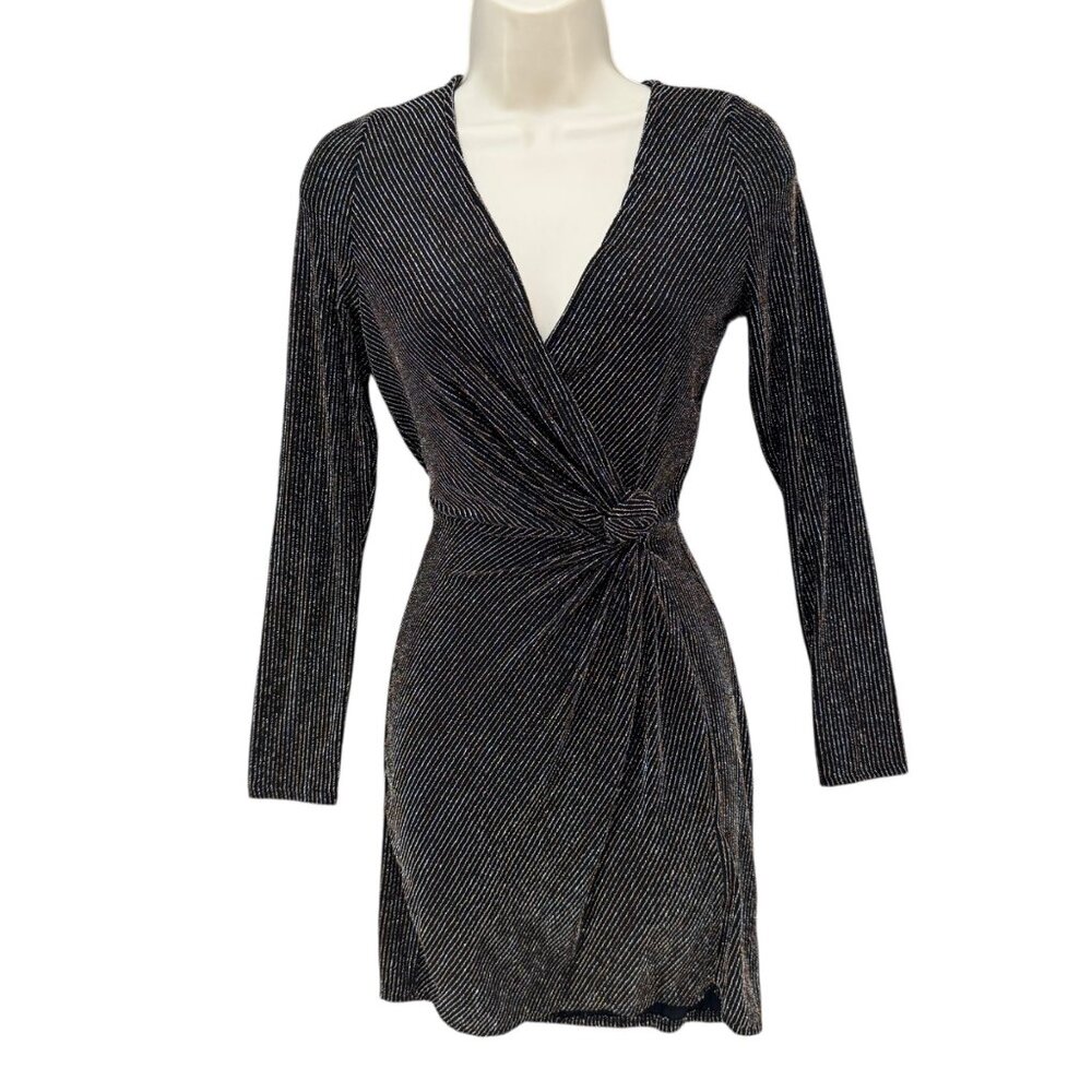 Trixxi Black Metallic Long Sleeve Wrap Dress